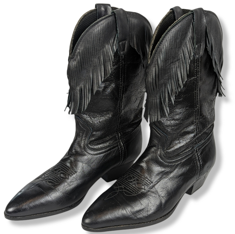 LAREDO Black Fringe Cowgirl Boots: Sz 4 - Picture 1 of 10